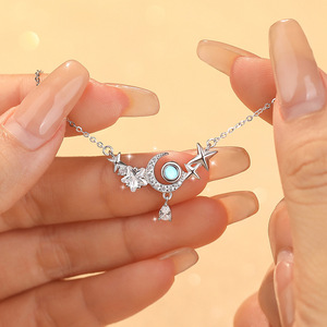 Collar con Colgante de Estrella y Luna de Plata de Ley S925, con Circonita Cúbica Glamorosa, Elegante, para Mujer, para Bodas y Fiestas, Joyería Fina - Product Image 6