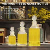Diffuseur de parfum en verre cylindrique transparent, flacon vide avec design côtelé de style vintage, bouchon en liège, flacon de parfum réutilisable