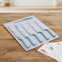 Ensemble de couteaux de chef professionnels, lames en acier inoxydable, revêtement antiadhésif, poignées ambidextres PP+TPR, écologiques, compatibles lave-vaisselle