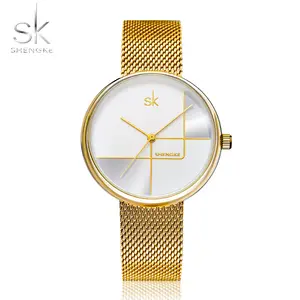 斬新なゴールドメッシュの女性の腕時計シンプルなPC21ムーブメントエレガントレディクォーツOEM時計