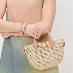 Custom Women Straw Bags Spring Summer Beach <b>Tote</b> Bag Woven Shoulder Purse Handbag <b>Raffia</b> Leather Trim Mini Bucket Embroidery - Product Image 2