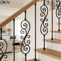 Balustres d'escalier en fer forgé noir avec revêtement en poudre noire américaine DVN, design artistique en forme de S pour garde-corps d'escalier