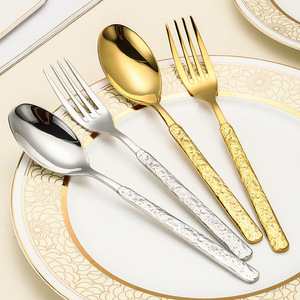 Ensemble de couteaux et fourchettes à steak en acier inoxydable 304 avec manche à motif pierre et finition miroir pour usage hôtelier et en restaurant - Product Image 2