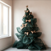Y-029 Luxuriöser Künstlicher Weihnachtsbaum Dunkelgrüner Tüll-Rüschen-Weihnachtsbaum mit Schleifen für Heim Hotel Feiertagsdekoration