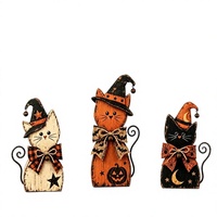 Ensemble de figurines de sorcières en bois vieilli style vintage, décoration de table rustique pour Halloween, modèle imprimé plat XM1270