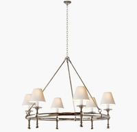 Yihao Style américain classique 6 lumières lustre en laiton massif anneau pendentif luminaire avec nuances plafonnier décoratif