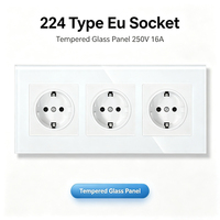 Prise murale standard européenne de type 3, série M, panneau en verre trempé, 16A 250V, triple prise électrique allemande Schuko