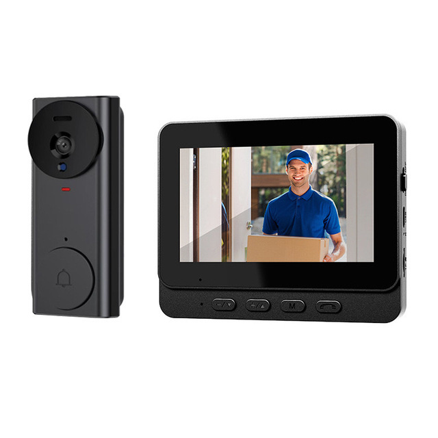Wireless Visual Doorbell Camera M17S with 4.3\" Display Two Way Audio Intercom Local Storage Easy Install-No Wiring Needed