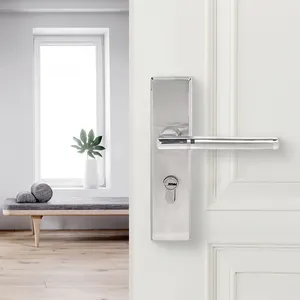 Household Main Entrance Door Long Plate Stainless Steel Door Handle Panel Lock Apartment Home Door Keys and Handles with Lock