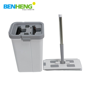 Serpillère plate avec seau, rotative à 360 degrés, mains libres, double face, pince fixe, raclette en caoutchouc, chiffon en microfibre lavable - Product Image 5