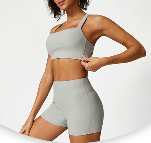 Conjuntos de gimnasio de talla grande para mujer, ropa deportiva blanca para gimnasio, Sujetador deportivo acanalado de alta calidad, pantalones cortos de cintura alta - Product Image 5
