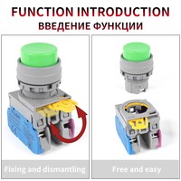 Interruptor de Botón Pulsador HUSA de 22 mm, Cabeza Plana, Plástico, 1NO1NC, Contacto Electrónico, 220V, Azul y Rojo, para Panel de Control Industrial
