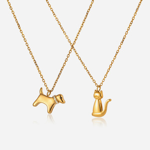 Collier plaqué or en forme d'animal, pendentif chat chien, cadeau pour couple, bijoux tendance, chaîne à breloques, pendentifs thématiques en acier inoxydable 18K - Product Image 1