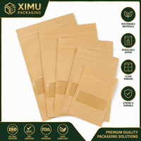 Пакеты Ximu из коричневой крафт-бумаги, плоские, жиро- и влагостойкие, без БФА, с трехсторонней запайкой, на молнии, с прозрачным окном, для пищевых продуктов, оптом от производителя