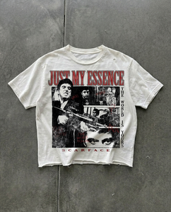 Camiseta de hombre de algodón grueso con estampado gráfico, corte holgado, con pedrería, estilo streetwear personalizado, lavado desgastado, oversize - Product Image 1