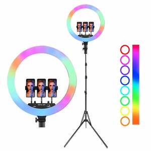 Anneau lumineux LED RGB de 45 cm pour <span class=keywords><strong>vidéo</strong></span> en direct sur TikTok, anneau lumineux de 18 pouces avec trépied pour éclairage photographique - Product Image 1