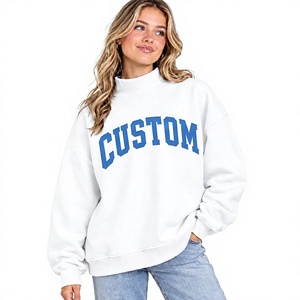 Sweat-shirt d'hiver à col montant, couleur claire, style dernier cri, broderie sur le devant, coupe oversize, design OEM, personnalisable pour femme - Product Image 1