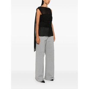 Top de verano personalizado de gama alta para mujer, gasa <span class=keywords><strong>negra</strong></span> de alta calidad, <span class=keywords><strong>sin</strong></span> mangas, <span class=keywords><strong>cuello</strong></span> cuadrado, correas finas, cremallera trasera oculta, drapeado - Product Image 3