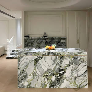 Piano di Lavoro per Isola <span class=keywords><strong>Cucina</strong></span> in Ardesia Verde Acqua di <span class=keywords><strong>Lago</strong></span>, Tavolo Rettangolare Verde Tiffany, Mobili in Pietra Verde Brasiliana, Stile Moderno Minimalista - Product Image 1