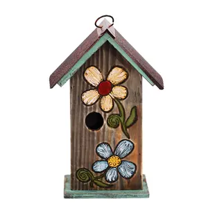 Cheap Patio Decorative Resin Pet Cottage Carved Bouquet Wood Metal Bird House Wooden Bird House