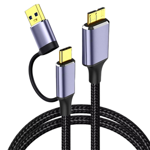 Cable de disco duro 2 en <span class=keywords><strong>1</strong></span> de 5 Gbps a USB 3,<span class=keywords><strong>0</strong></span> Micro B de aleación de aluminio, chaqueta de PVC TPE, blindaje trenzado, Cable de disco duro externo - Product Image 1