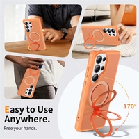 Coque de protection magnétique de luxe neuve pour S26 Ultra, sensation peau, avec protection d'objectif et support rotatif