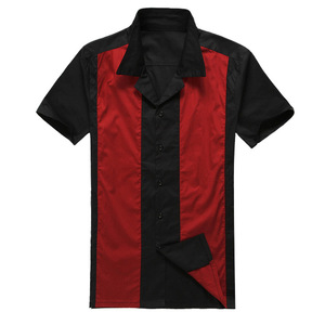 Male Clothing Short Sleeve Patchwork <strong>Rockabilly</strong> Style Casual Cotton Blouse Mens Bowling Dress <strong>Shirts</strong> - Product Image 5