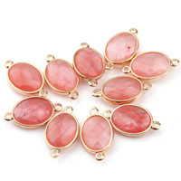 Hanpai Batu Alam Bentuk Oval Rose Quartz Mata Harimau Liontin Lubang Ganda Konektor Telinga Gelang Kalung Perhiasan