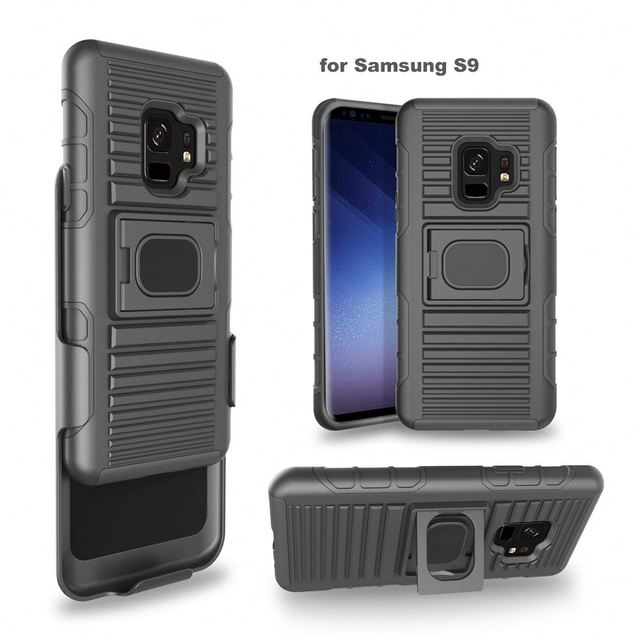 New Hybrid TPU+PC Shockproof Rugged Mobile Phone Case with Dual Kickstand and Belt Clip for S9 S9 Plus