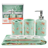 CF 16 pièces ensemble de salle de bain boîte-cadeau personnalisé en plastique porte-brosse à dents tasse à eau distributeur de savon Polyester tissu rideau de douche crochets