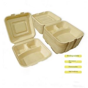 Caja Biodegradable Tipo Concha para Llevar Comida, Contenedores Desechables de Pulpa de Bambú de Grado Alimenticio para Hamburguesas, para Campamento y Picnic - Product Image 4