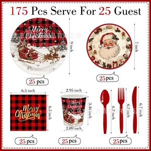 Christmas Party Tableware Set Paper Cups Napkins <b>Disposable</b> <b>Plates</b> Santa Claus Design Holiday Supplies - Product Image 2