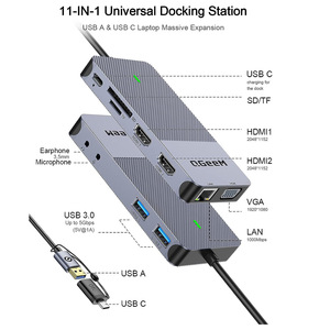 Adaptador USB QGeeM de 11 Puertos Tipo-C con Chip <span class=keywords><strong>DisplayLink</strong></span> 900 para Pantalla Triple Independiente, Modelo D3908 en Stock - Product Image 2