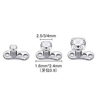 Piercing corporel personnalisé en alliage de titane F136 avec zircon rond à quatre griffes, clou de piercing, vente en gros
