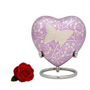 Urne funéraire pour bébé fille en forme de cœur - Couvercle à vis sécurisé - Sac en velours et boîte cadeau - Petit modèle violet - Souvenir digne - Product Image 1