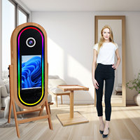 Hot Sale 21.5 Inch Touch Screen Wooden Photo Booth Mirror With Printer Stand Oval Magic Mirror Photobooth Wood for Seaside Party