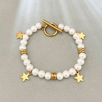 Bracelet de perles d'eau douce baroques, motif roue de la fortune, étoile et pompon, perles naturelles, bijoux porte-bonheur pour femme, vente en gros