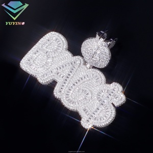 Pendentif Hip Hop en argent sterling avec lettre Yu Ying personnalisée, boucle en forme de dollar, moissanite ronde, bijoux Hip Hop - Product Image 4