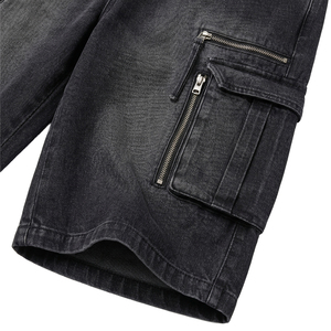 TOPSHOW OEM Pantalones Cortos de Mezclilla Negros Personalizados con Doble Rodilla para Hombre, Estilo Carpenter, Desgastados, Holgados, Vintage, Streetwear, Jorts - Product Image 5