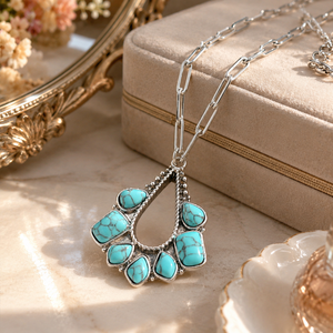 Collana con pendente a forma di goccia d'acqua blu-verde, gioielli retrò da donna per tutti i giorni, idee regalo. - Product Image 4