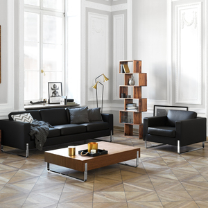 Bộ ghế <span class=keywords><strong>sofa</strong></span> da văn phòng hiện đại màu đen 3+1 - Product Image 2