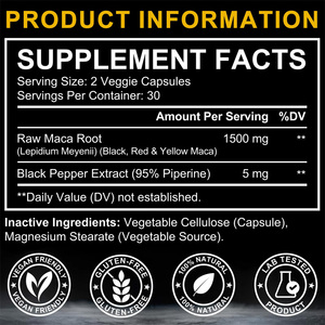 Groothandel Originele 1500MG <span class=keywords><strong>Extra</strong></span> Sterke Wilde Ruwe <span class=keywords><strong>Capsules</strong></span> 98% Actief Ingrediënt Energieboost Zwart voor Wortelgezondheid Voeding - Product Image 3