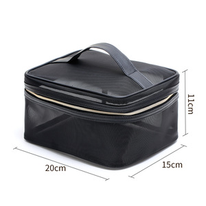 Bolso de tela de malla negra para mujer, bolsa de mano portátil para viaje al aire libre, bolso de cosméticos, bolsa de maquillaje de estilo <span class=keywords><strong>simple</strong></span> - Product Image 2