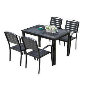 <b>Outdoor</b> Patio <b>Table</b> Set With 4 Chairs Aluminum Frame <b>Plastic</b> Slatted Modern Contemporary Design Weather Resistant For - Product Image 1