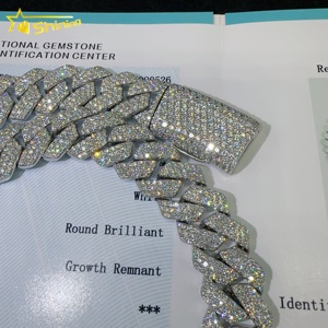 Collana con bracciale di diamanti coltivata in laboratorio personalizzata da <span class=keywords><strong>uomo</strong></span> gioielli HPHT 20MM di larghezza <span class=keywords><strong>925</strong></span> <span class=keywords><strong>argento</strong></span> ghiacciato con diamante <span class=keywords><strong>catena</strong></span> a maglie cubane Hip Hop - Product Image 5