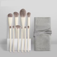 Set Kuas Makeup Serat Sintetis 10 Buah Gagang Plastik Kuas Bedak Eyeshadow Alis Bibir untuk Pemula Kecantikan Makeup Wajah