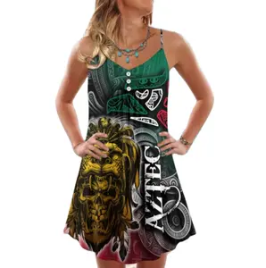 الرسم التخصيص المكسيك ازتيك المحارب والنسر حزام السباغيتي فستان ناعم عارضة السيدات اللباس الفاخرة زلة اللباس للنساء