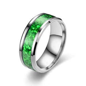 Anillo de Acero Inoxidable Holográfico Azul con Incrustaciones Brillantes, Recién Llegado |   Anillo de Moda para Hombre y Mujer - Product Image 5
