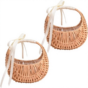 Cesta <span class=keywords><strong>de</strong></span> mimbre tejida a mano para niña <span class=keywords><strong>de</strong></span> las <span class=keywords><strong>flores</strong></span>, <span class=keywords><strong>con</strong></span> asa <span class=keywords><strong>de</strong></span> cinta, para esparcir pétalos por el pasillo en ceremonias <span class=keywords><strong>de</strong></span> boda - Product Image 1