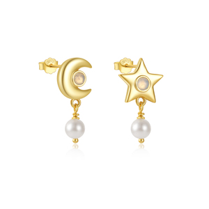 CANNER Vente en gros – Nouvel ensemble de boucles d'oreilles simples en argent sterling S925 avec étoile, lune, perle, nœud, pierre de lune et zircon 5A - Product Image 1